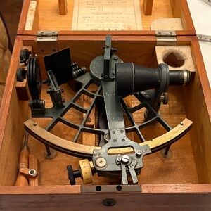 Vintage Nautical Sextant in Wooden Case